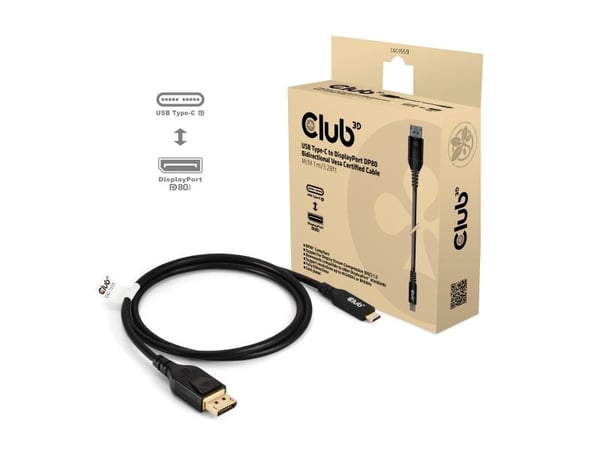 Club 3D - Adapterkabel - 24 pin USB-C (hann) til DisplayPort (hann) låst - DisplayPort 2.1 - 1 m - 8K 60Hz støtte, toretnings, 4K 240Hz støtte, 10 ...