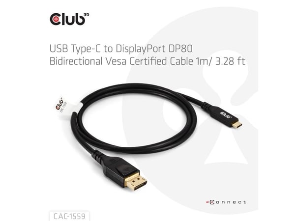 Club 3D - Adapterkabel - 24 pin USB-C (hann) til DisplayPort (hann) låst - DisplayPort 2.1 - 1 m - 8K 60Hz støtte, toretnings, 4K 240Hz støtte, 10 ...