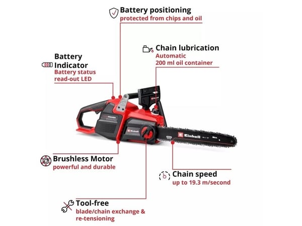 Einhell GP-LC 36/40 Li BL, 10500 RPM, Børsteløs, 38 cm, 19,3 m/s, 76,2 / 8 mm (3 / 8"), Sort, Rød - SOLO