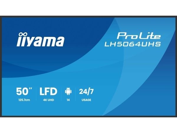 iiyama ProLite LH5064UHS-B1AG - 50" Diagonalklasse (49.5" synlig) LED-bakgrunnsbelyst LCD-skjerm - intelligent skilting - med innebygd SoC-mediespi...