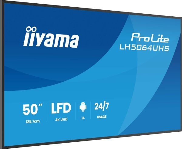 iiyama ProLite LH5064UHS-B1AG - 50" Diagonalklasse (49.5" synlig) LED-bakgrunnsbelyst LCD-skjerm - intelligent skilting - med innebygd SoC-mediespi...
