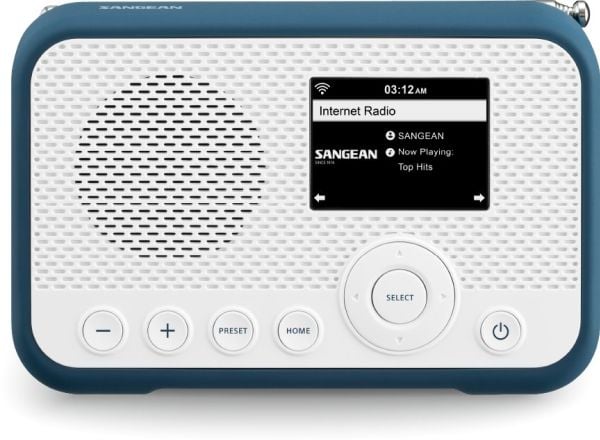 Sangean WFR-39 Internett/radio i veske: DAB, FM, WLAN, Spotify, vekkerfunksjon, oppladbar - Hvit/Blå (A500466)
