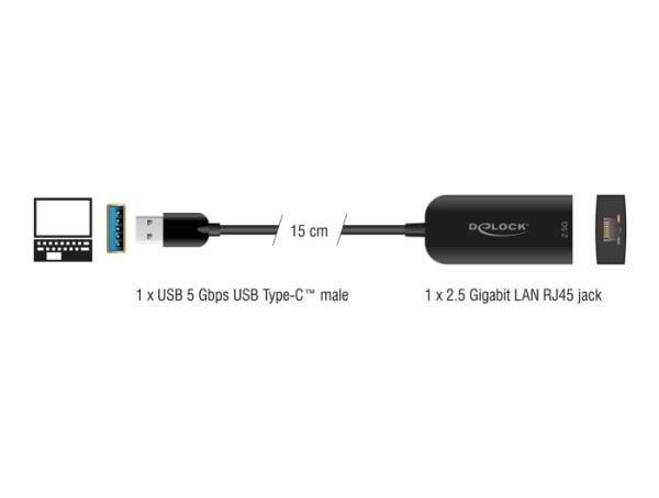 Delock - Nettverksadapter - USB 3.0 - 2.5GBase-T - svart
