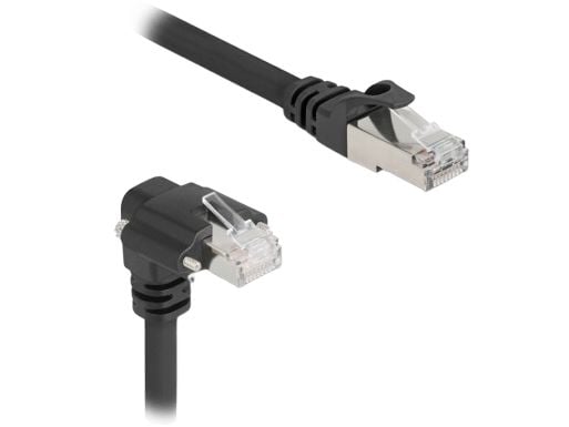 Delock GigE kamerakabel RJ45 plugg 90° vinklet med skruer til RJ45 plugg Cat.6 S/FTP 5 m svart