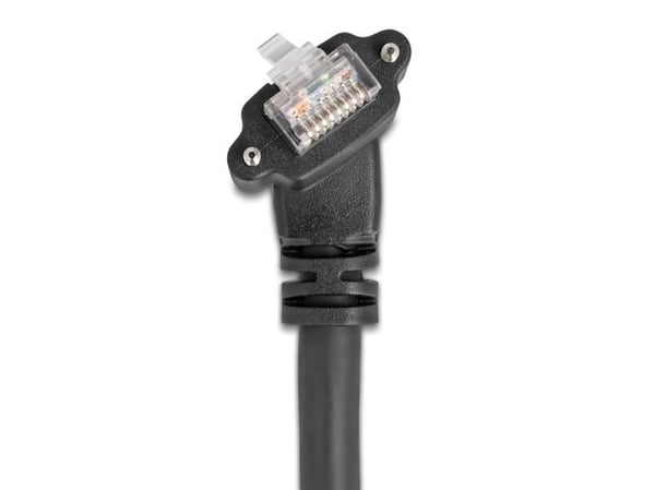 Delock - Nettverkskabel - RJ-45 (hann) rett til RJ-45 (hann) angled, rotating, screwable - 2 m - 7 mm - S/FTP - CAT 6 - uten hindringer, støtte for...