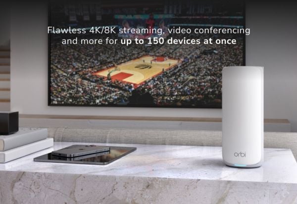 NETGEAR Orbi 870 Series RBE873 - Wi-Fi-system - (ruter, 2 utvidere) - inntil 9000 kvadratfot - maske 10GbE, 2.5GbE, Wi-Fi 7 Multibånd
