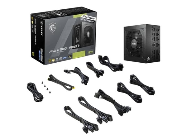 MSI MAG A750GL PCIE5 II - Strømforsyning (intern) - ATX12V 3.1/ EPS12V - 80 PLUS Gold - Cybenetics Gold - AC 100-240 V - 750 watt - aktiv PFC