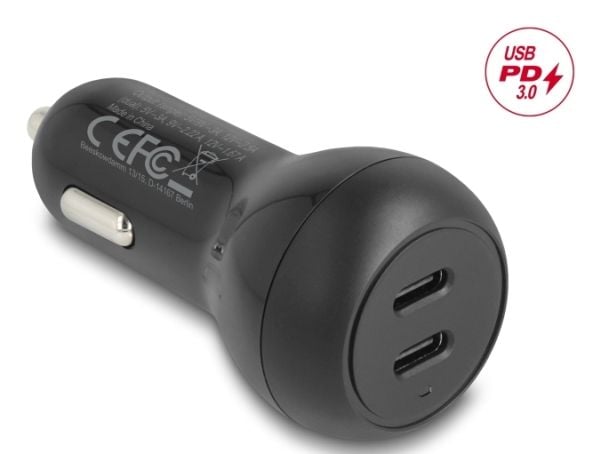 Delockin autolataussovitin 2 x USB Type-C PD 3.0 40 W:lla