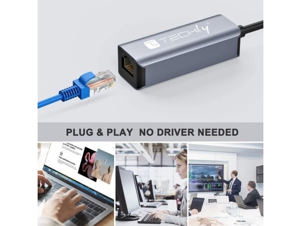 Techly IDATA USB-ETGIGA-CA, Koblet med ledninger (ikke trådløs), USB 3.2 Gen 1 (3.1 Gen 1) Type-C, 10,100,1000 Mbit/s, Svart, Sølv, Aluminium, USB