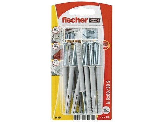 Fischer 84334, Skruer og plugger-sett, Lettbetong, Murstein, Betong, Metall, Plast, Grå, Sølv, PZ2, 60 mm