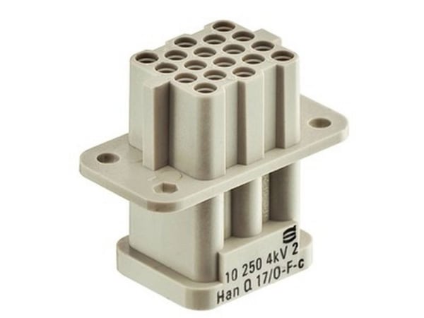 Harting 09 12 017 3101, Han Q 17/0-F-c, Grå, Polykarbonat, 160 V, 10 A, IEC 61984 EN 60664-1 DNV GL UL 1977 ECBT2.E235076 CSA-C22.2 No. 182.3 ECBT8...