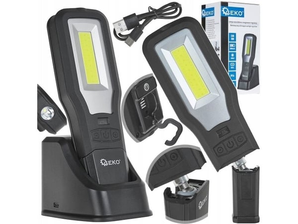 GEKO arbeidslampe powerbank med magnet og justering + ladestasjon LED COB 10W/5W 2000mAh 550 lm IP54 (10/20)