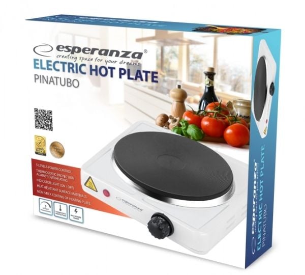 Esperanza PINATUBO - Sähkökäyttöinen keittolevy - 1,5 kW - valkoinen