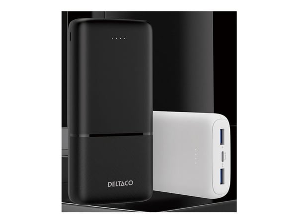 DELTACO PB-C1008 - Strømbank - 20000 mAh - 74 Wh - 20 watt - PD - 3 utgangskontakter (2 x USB, 24 pin USB-C) - svart
