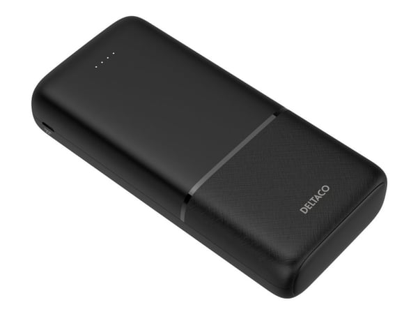 DELTACO PB-C1008 - Strømbank - 20000 mAh - 74 Wh - 20 watt - PD - 3 utgangskontakter (2 x USB, 24 pin USB-C) - svart
