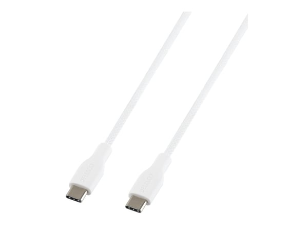 DELTACO - USB-kabel - USB-C (hann) til USB-C (hann) - USB 2.0 - 20 V - 3 A - 2 m - USB-C Power Delivery (60W) - hvit