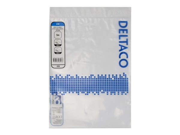 DELTACO - USB-kabel - 24 pin USB-C (hane) till 24 pin USB-C (hane) - USB 3.1 Gen 1 - 20 V - 3 A - 5 m - aktiv, 8K30Hz stöd, stöd för DP Alt-läge, u...