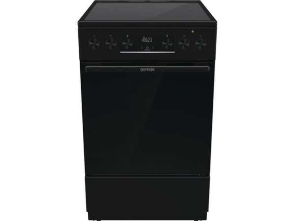 Gorenje GECS5C70BPA, Frittstående komfyr, Svart, Knapper, Rotasjon, Keramisk, 4 zone(s), Glass-keramikk