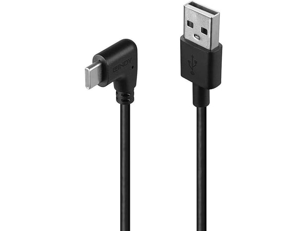 Lindy USB 2.0 tyyppi A-C kaapeli 90° kulmassa 1.0m (32001)