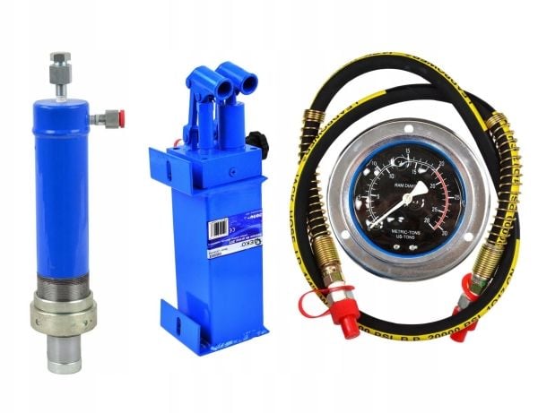 Geko presssats 20T: snabb pump, hydraulcylinder, manometer (1)