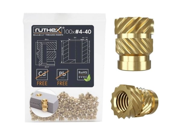 ruthex gjengeinnsats for (3D-printer) PLA-egnede enheter RX-4-40x5.7 GE-4-40x57-001 ruthex gjengeinnsats for (3D-printer) PLA-egnede enheter RX-4-40x5.7 GE-4-40x57-001