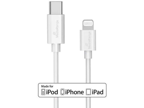 MediaRange MRCS215, 1 m, USB C, USB C/Lightning, USB 2.0, 0,48 Gbit/s, hvit