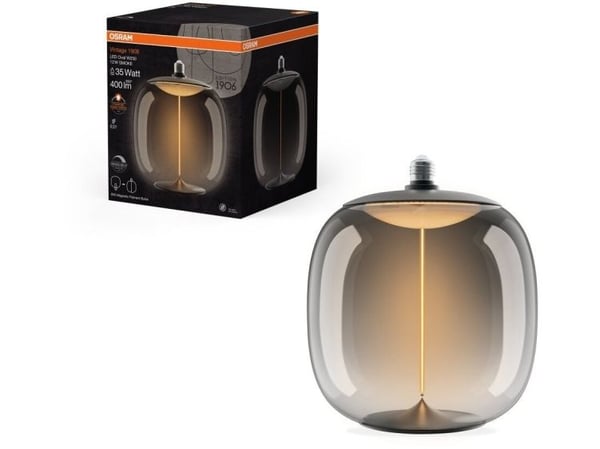 LEDVANCE OSRAM Vintage 1906 LED oval filament magnetic røgfarvet 400lm 12W/818 (35W) Ø250mm E27 dæmpbar