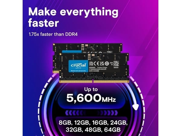 Crucial - DDR5 - sett - 128 GB: 2 x 64 GB - SO DIMM 262-pin - 2800 MHz / PC5-44800 - 1.1 V - on-die ECC - svart