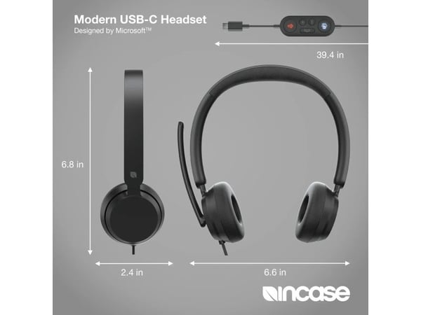 Incase Designed by Microsoft Modern USB-C Headset, Koblet med ledninger (ikke trådløs), Kontor/kundesenter, Hodesett, Sort