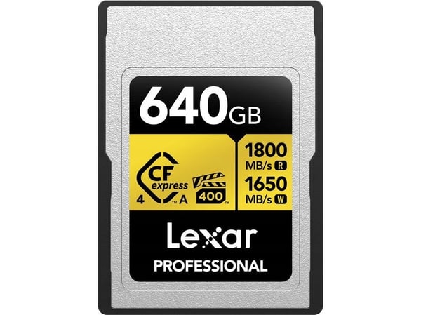 Lexar LCAGOLD640G-RNENG, 640 GB, CFexpress Type A, 1800 MB/s, 1650 MB/s, Fallsikker, Støvtett, Sjokkresistent, Temperatursikker, Vibrasjon sikker, ...