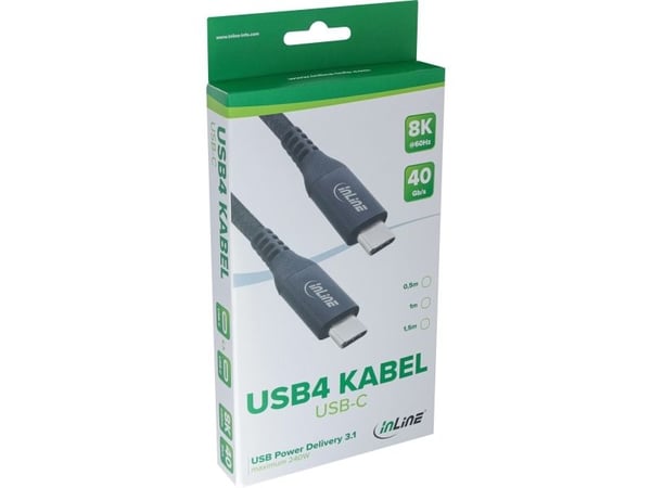 InLine USB4 kaapeli USB-C uros/uros 8K60Hz musta 1.5m - Kaapeli - Digitaalinen/Data (35904A)