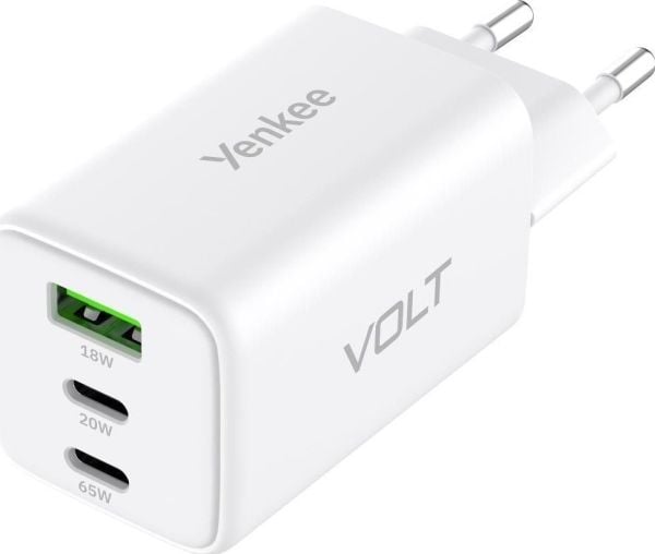 Yenkee plug-in laturi 3xusb 65w 3,24a power delivery 3.0 qc4.0