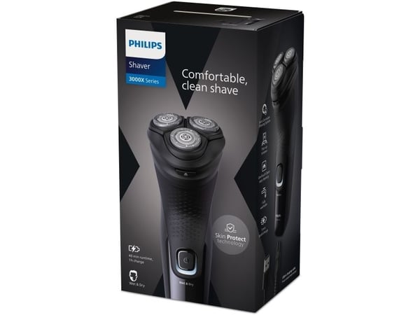 Philips Shaver 3000X Series X3001/00 Våt og tørr elektrisk barbermaskin, Roterende hode, Sort, PowerCut blade system, SH30, 2 år, Batteri