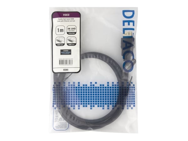 DELTACO - High Speed - HDMI-kabel med Ethernet - HDMI hann lås til HDMI hann lås - 1 m - svart - støtte for 4K 60 Hz (3840 x 2160)