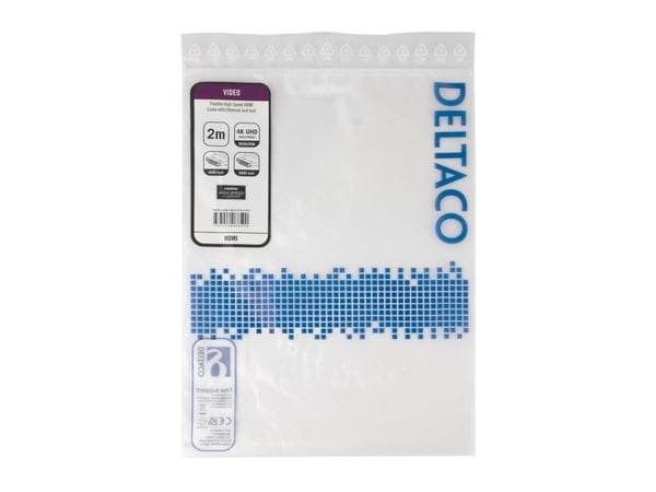 DELTACO - High Speed - HDMI-kabel med Ethernet - HDMI hann lås til HDMI hann lås - 2 m - svart - støtte for 4K 60 Hz (3840 x 2160), fleksibel