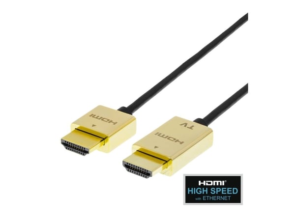 Deltaco Erittäin ohut nopea HDMI-kaapeli Ethernetillä, 5 m, musta/kulta, 5 m, HDMI-tyyppi A (vakio), HDMI-tyyppi A (vakio), 3840 x 2160 pikseliä, 1...