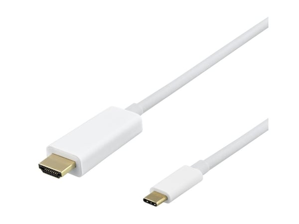 DELTACO - Adapterkabel - USB-C hann til HDMI hann - 2 m - hvit - støtte for 4K 60 Hz (3840 x 2160)