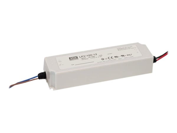 MEAN WELL LPV-100-24, Valkoinen, 90 - 264 V, 47 - 63 Hz, 190 mm, 37 mm, 52 mm