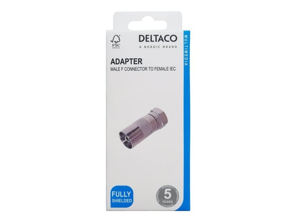Deltaco Antenniadapteri F-urosliitin - naaras-IEC, täysin suojattu, F-tyyppi, IEC, Hopea