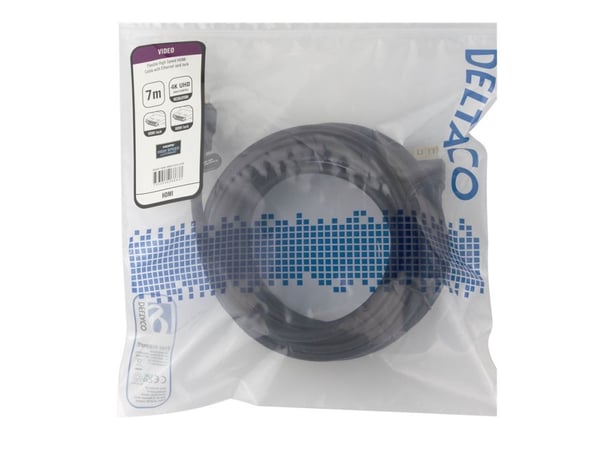 DELTACO - High Speed - HDMI-kabel med Ethernet - HDMI hann lås til HDMI hann lås - 7 m - svart - 4 K 30 Hz (3840 x 2160) støtte, fleksibel