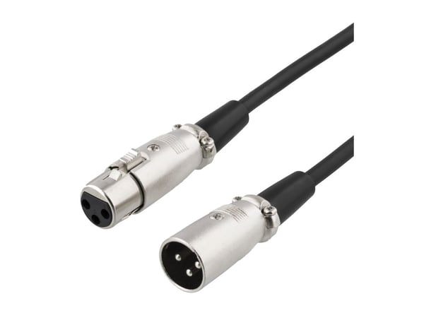 Deltaco XLR-äänikaapeli, 3-nastainen, 26 AWG, 1 m, musta, XLR, Uros, XLR, Naaras, 1 m, Musta