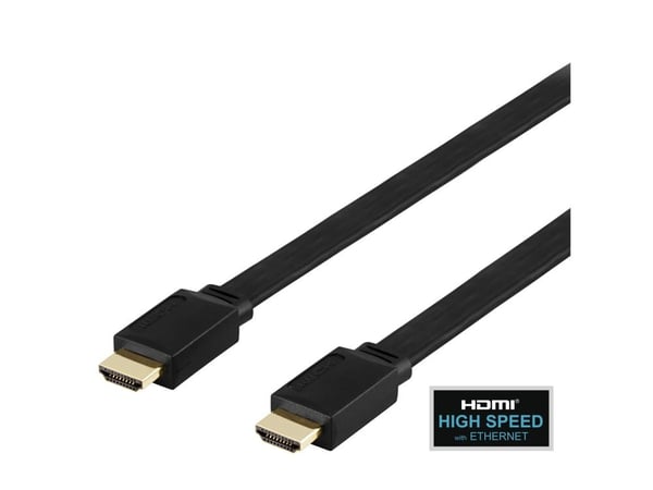 DELTACO - High Speed - HDMI-kabel med Ethernet - HDMI hann til HDMI hann - 3 m - svart - flat, 4 K 30 Hz (3840 x 2160) støtte