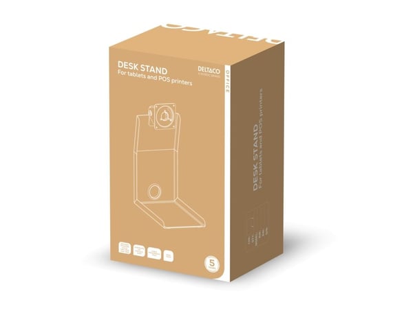 DELTACO Office ARM-0514 - Stativ - Rotate & Tilt - for nettbrett - med POS skriverholder - hvit - monteringsgrensesnitt: 75 x 75 mm - skrivebord