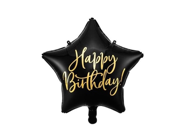 PartyDeco FB93-010-KARTON, Svart, Guld, Star, Folie, Födelsedag, Engelska, 40 cm
