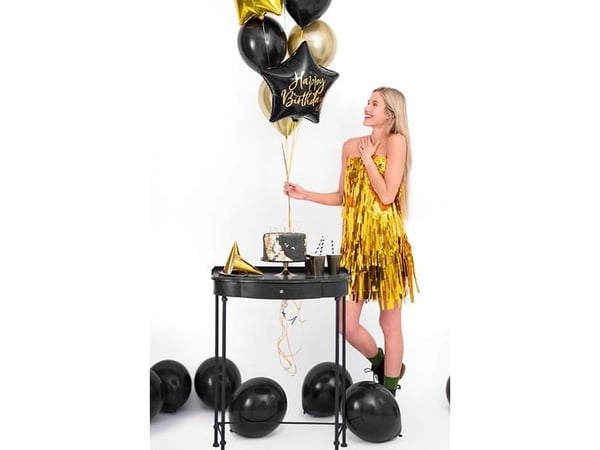 PartyDeco FB93-010-KARTON, Svart, Guld, Star, Folie, Födelsedag, Engelska, 40 cm