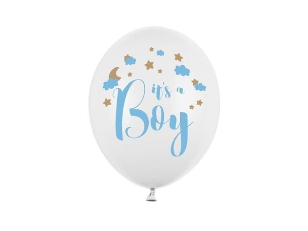 PartyDeco SB14P-232-008-6, Toy balloon, Latex, Blå, Gull, Hvit, Temafest, Oval, 30 cm