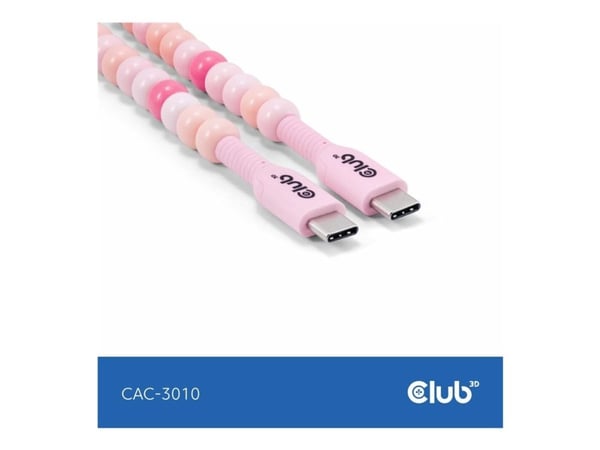 Club 3D - USB-kabel - 24 pin USB-C (hane) till 24 pin USB-C (hane) - 20 V - 3 A - 2 m - pärlad kabel - rosa