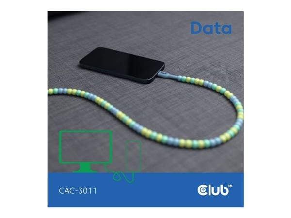 Club3D Lifestyle USB-C Perlen-Kabel PD60W, 480 Mbps 2m blå detaljhandel