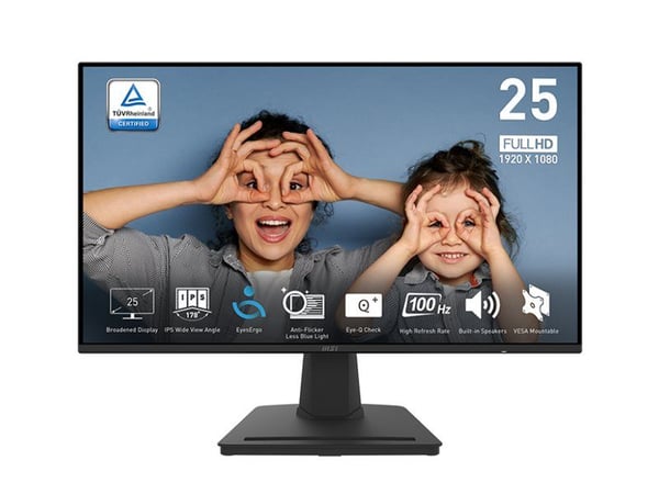 MSI PRO MP252 - LED-skjerm - 25" (24.5" synlig) - 1920 x 1080 Full HD (1080p) @ 100 Hz - IPS - 300 cd/m² - 1300:1 - 1 ms - HDMI, DisplayPort - høyt...