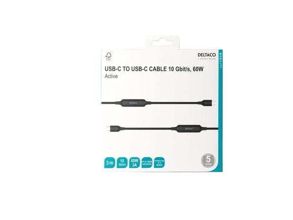 Kabel DELTACO USB-C C-C aktiv, 10Gbps, 3A, 3m / 1902002